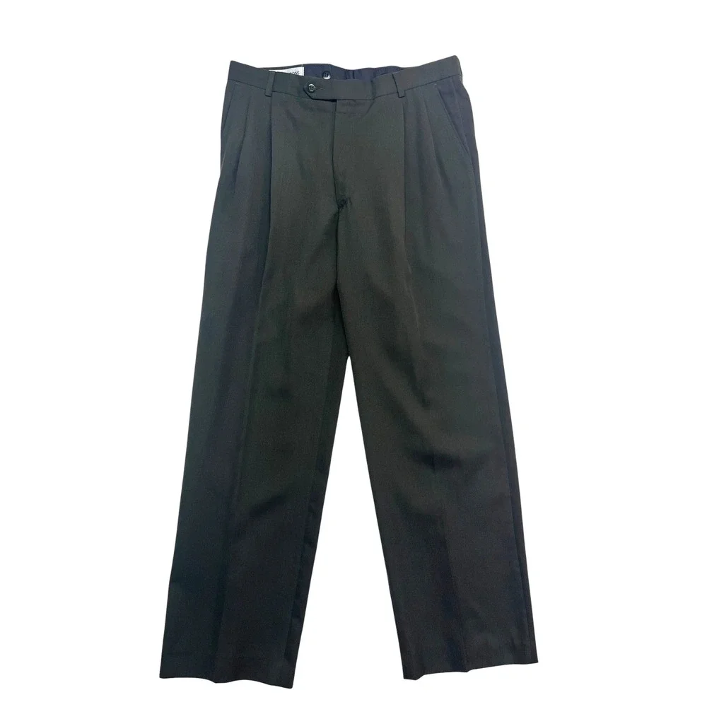 vtg 90s Robert Stock 36x32 Dark Olive Green Dress Pants Trousers Pleated Wool
